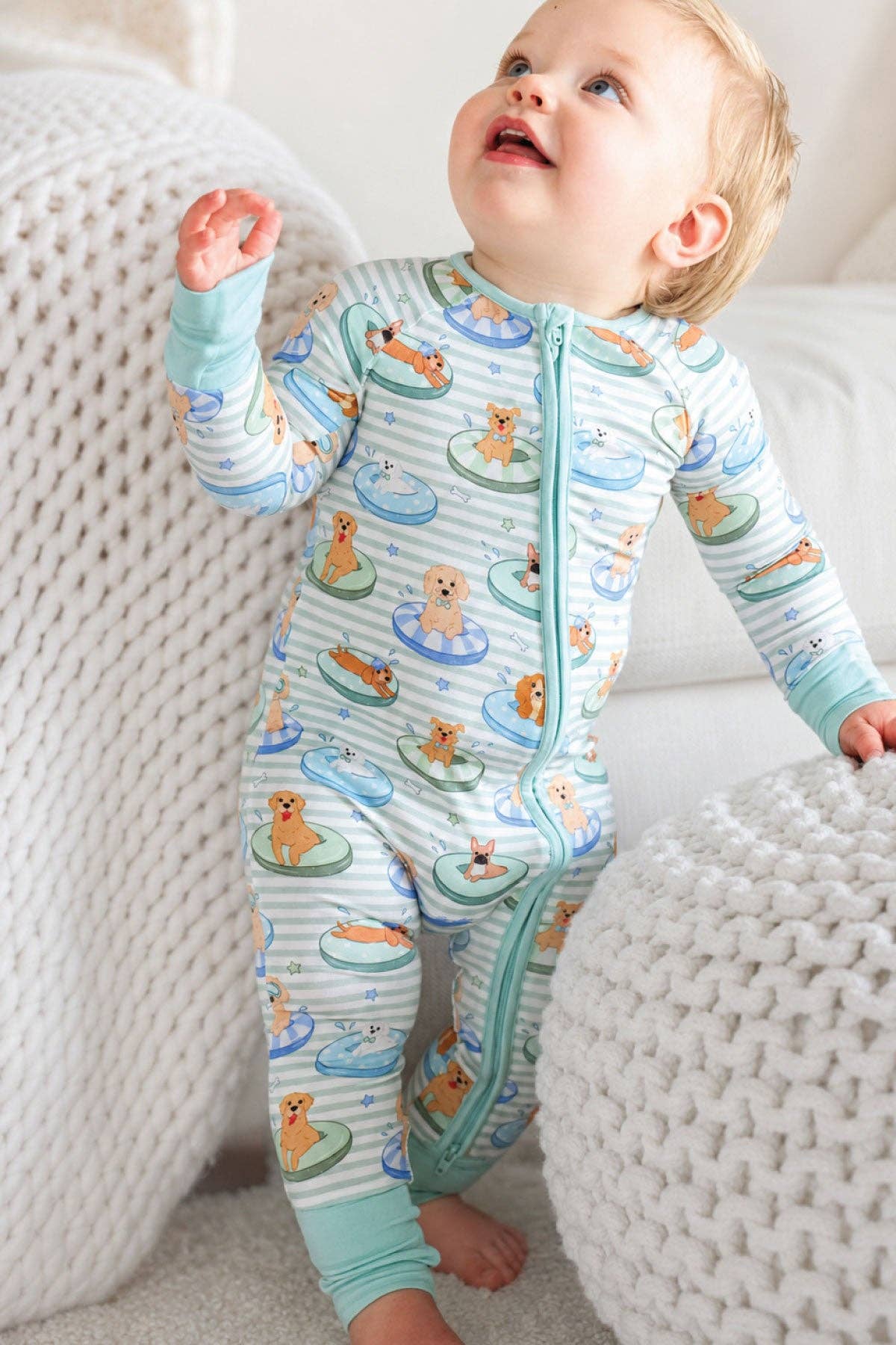 Convertible Zip Romper (Poolside Pups Blue)