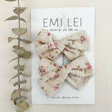 Pigtail Bow Clip Set (Natural Floral)