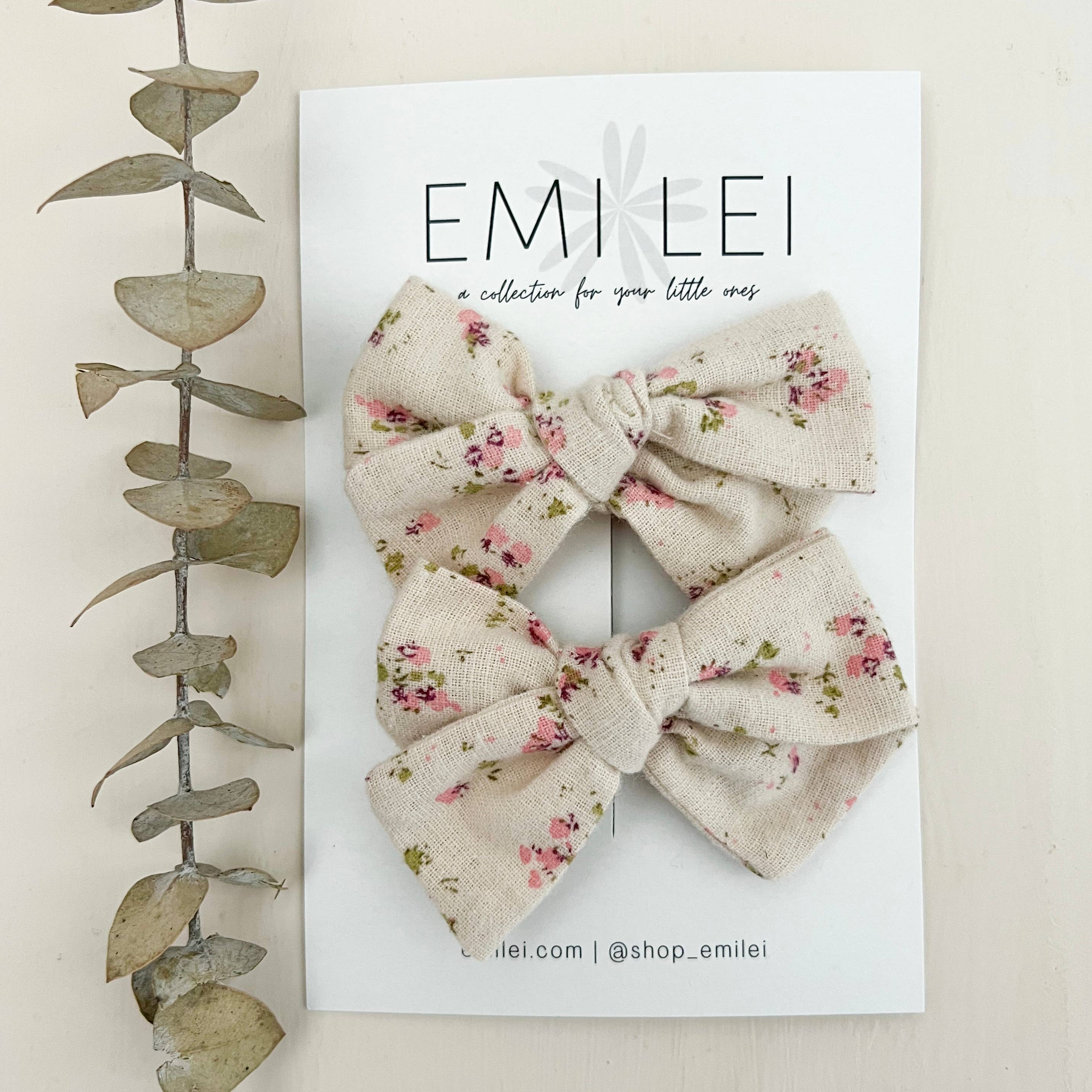 Pigtail Bow Clip Set (Natural Floral)