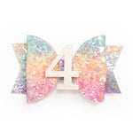 4th Birthday Bow Hair Clip (Pastel Rainbow)