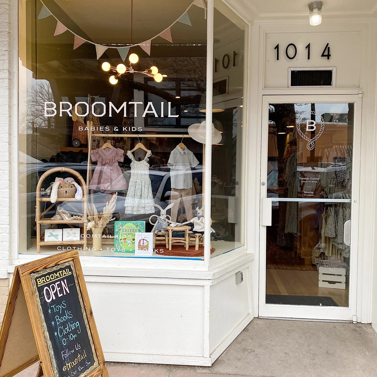 Broomtail childrens boutique store window at their Denver Colorado location in Wash Park