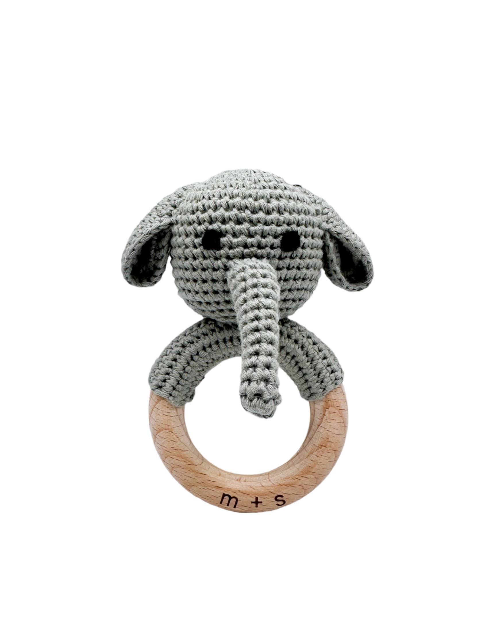 Elephant Hand Crochet Rattle (Grey)