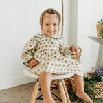 Ina Block Print Floral Linen Baby Dress & Bloomer Set (Mustard Floral)