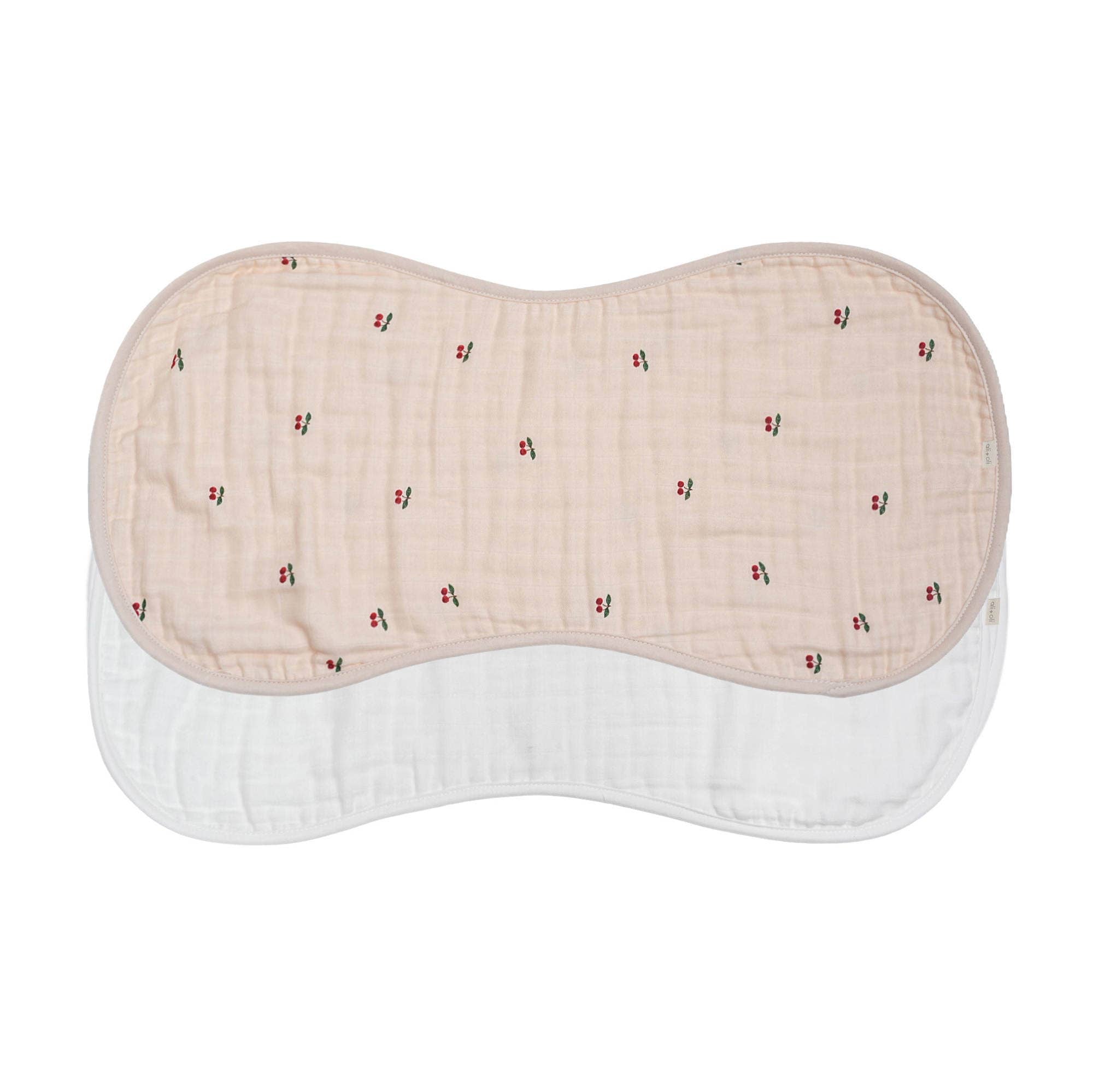 Bamboo Muslin Burp Cloth Set (Cherry/White)