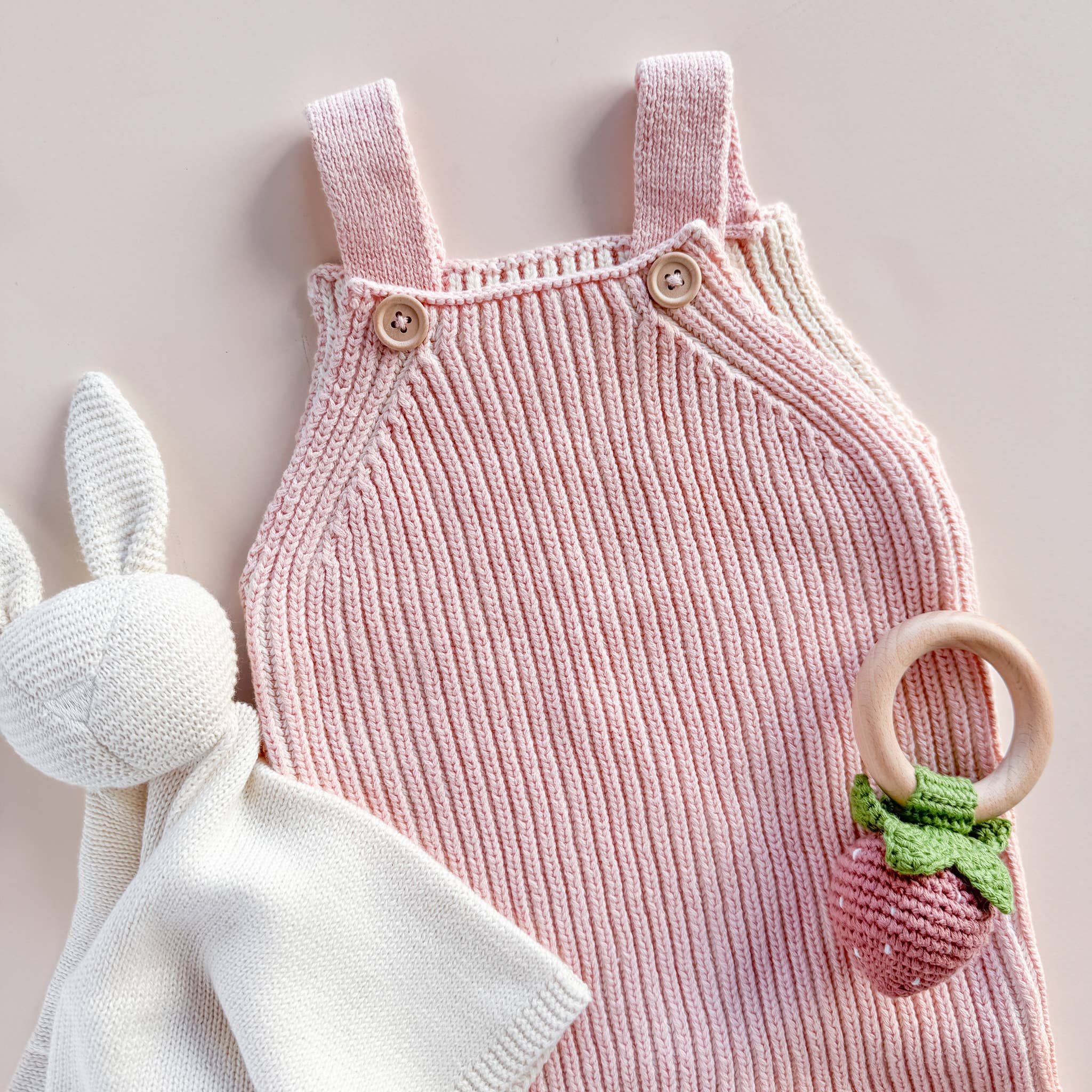 Teether Crochet Rattle Toy (Strawberry Pink)