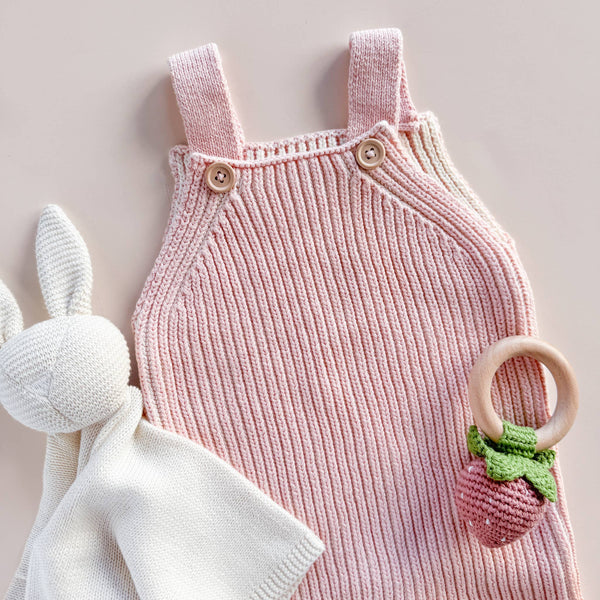 Teether Crochet Rattle Toy (Strawberry Pink)