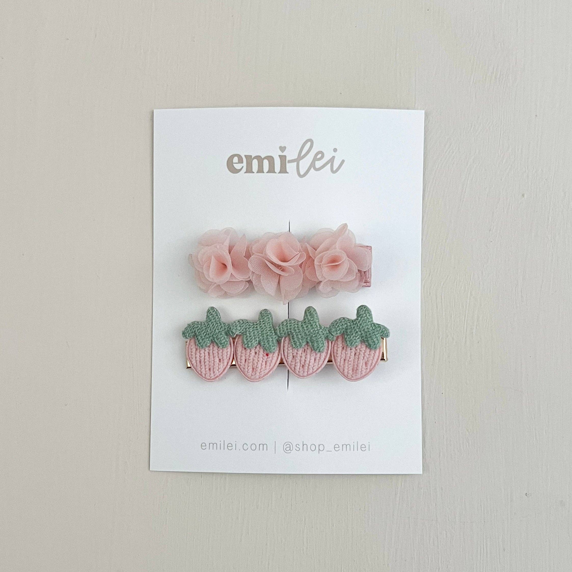 Set of 2 Hair Clips (Pom & Strawberry)