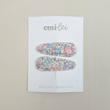 (#52) Fabric Hair Clip Snap Barrettes (2) - Pastel Floral
