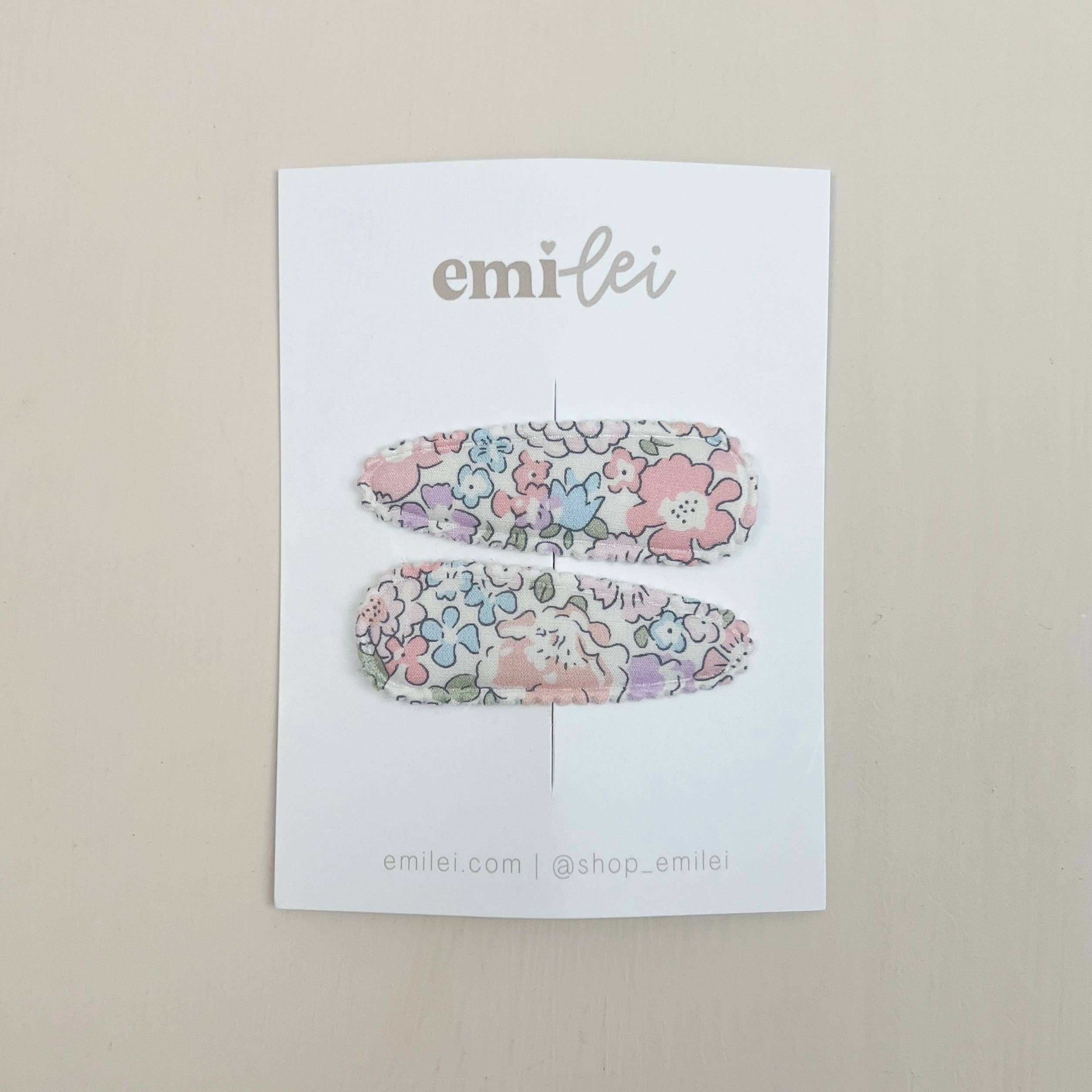 (#52) Fabric Hair Clip Snap Barrettes (2) - Pastel Floral