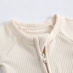 Ribbed Zippered Romper (Oatmeal)