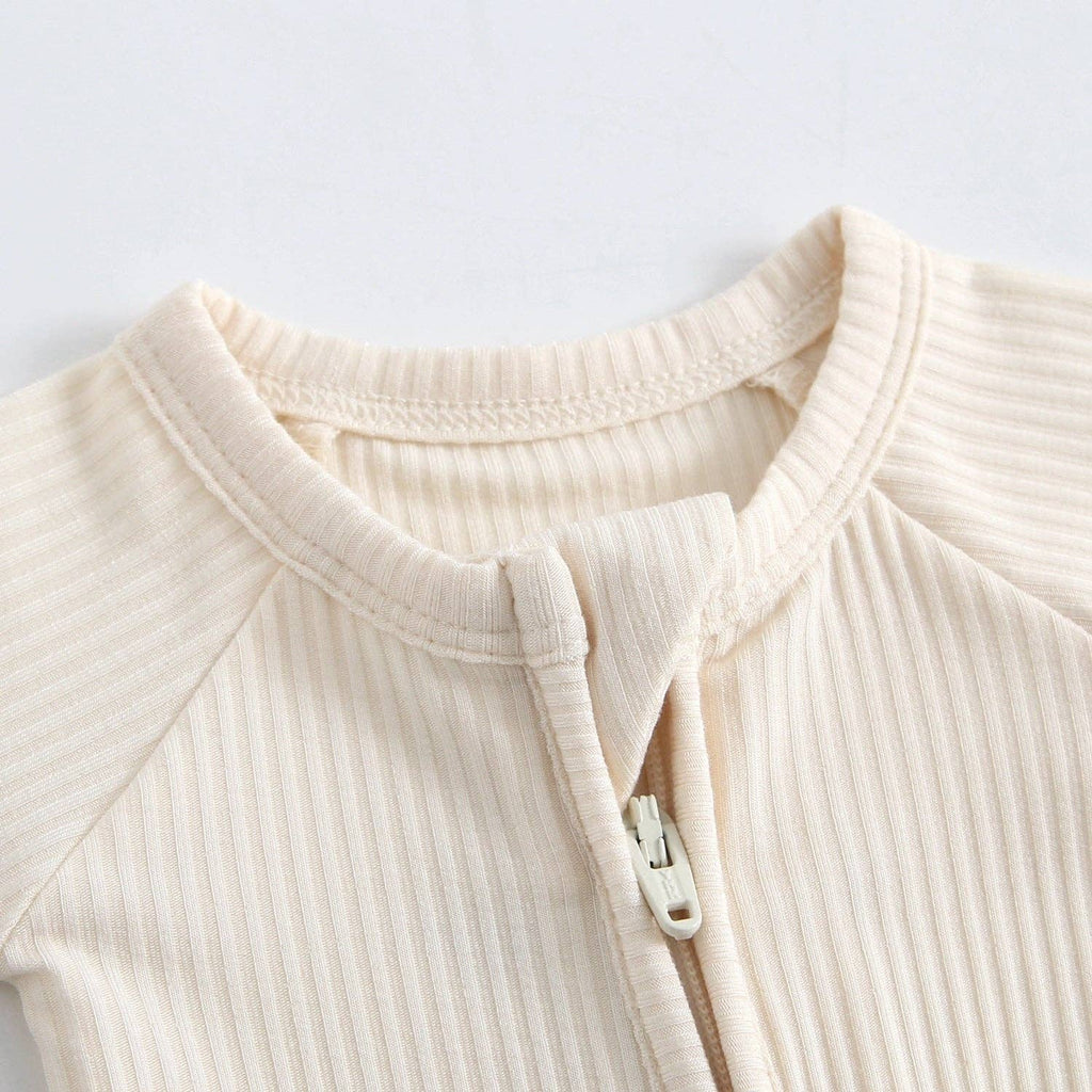 Ribbed Zippered Romper (Oatmeal)