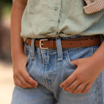 Girls Embroidered Boho Leather Belt (Brown)