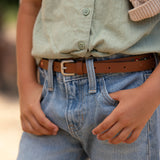 Girls Embroidered Boho Leather Belt (Brown)