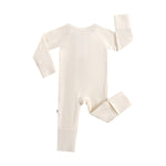 Ribbed Zippered Romper (Oatmeal)
