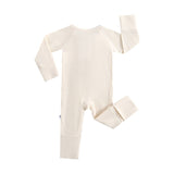 Ribbed Zippered Romper (Oatmeal)