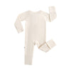 Ribbed Zippered Romper (Oatmeal)