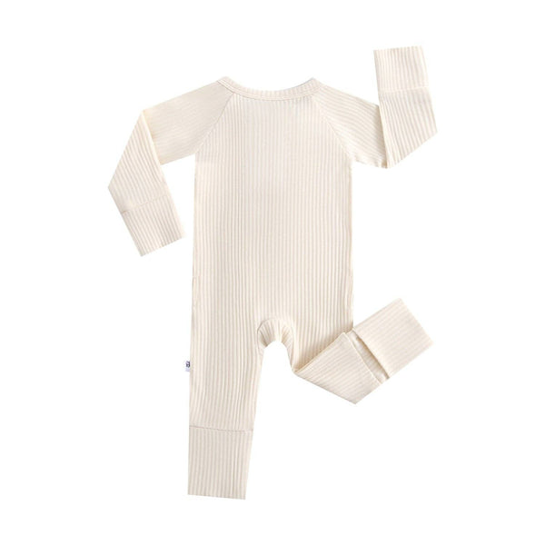 Ribbed Zippered Romper (Oatmeal)