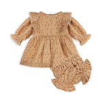 Floral Ruffle Organic Muslin Baby Dress & Bloomer (Mustard)