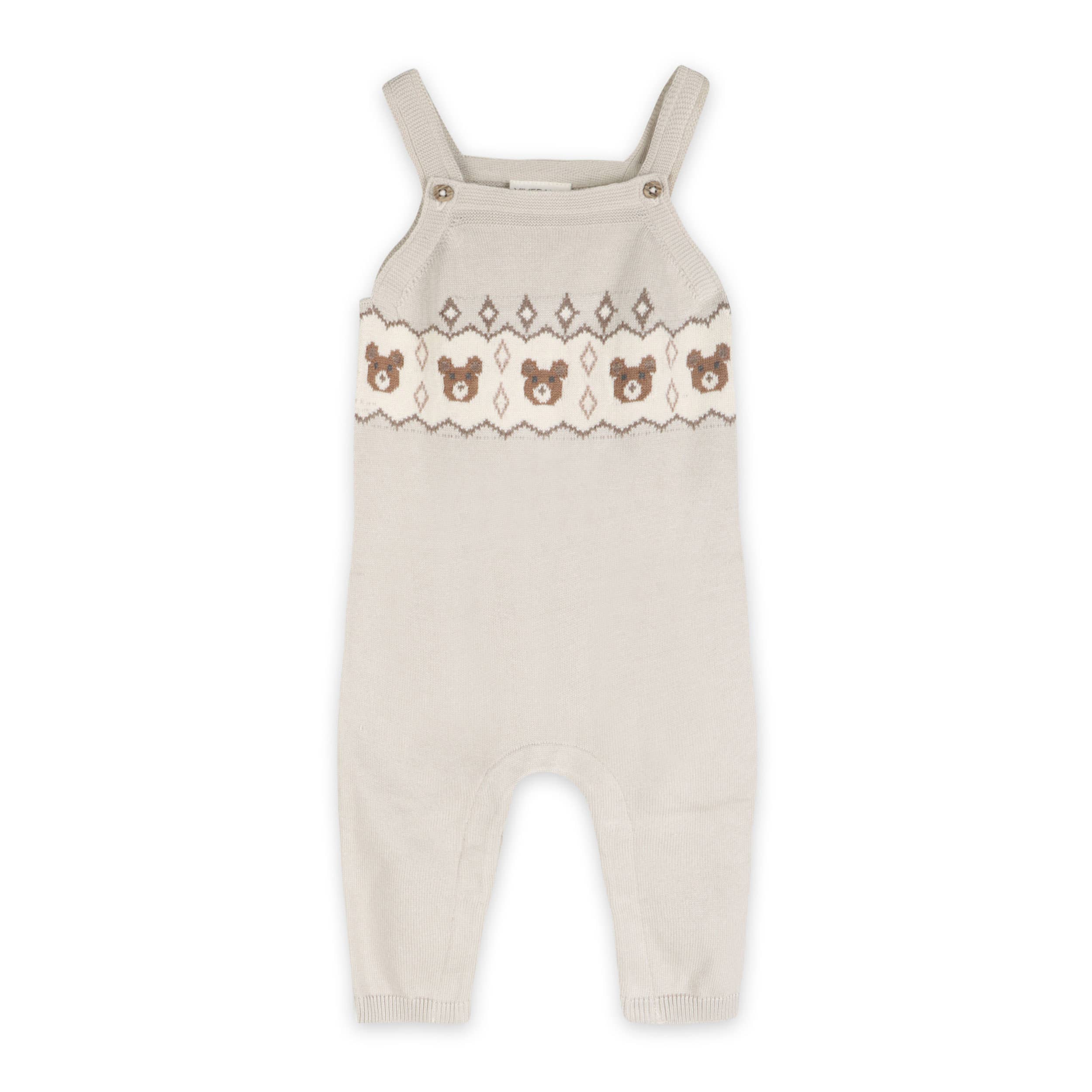 Bear Fair Isle Knit Baby Overall Set (Stone)