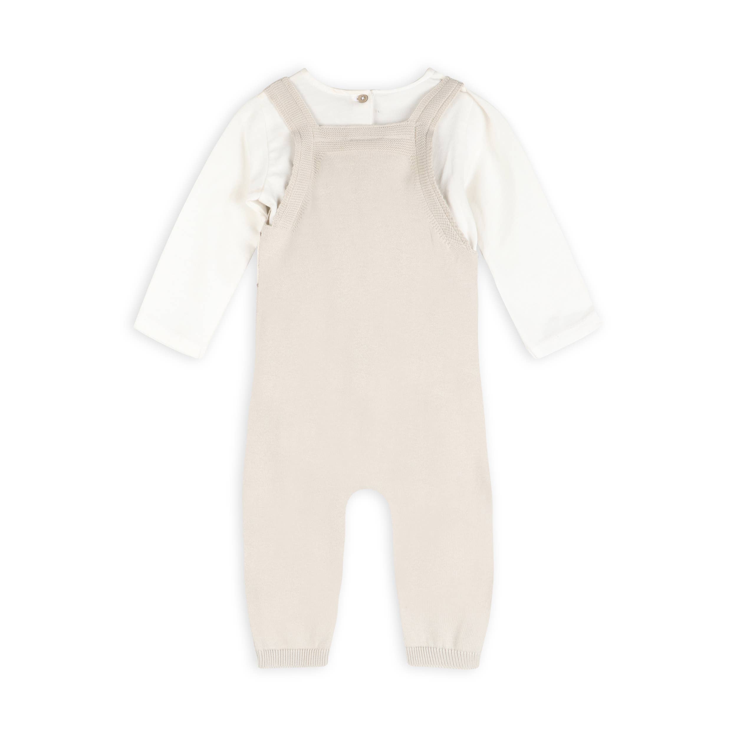 Bear Fair Isle Knit Baby Overall Set (Stone)