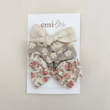 Alligator Clip Bow Set (3 Pack in Cream Linen, Rose and Embroidered Floral)
