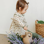 Ina Block Print Floral Linen Baby Dress & Bloomer Set (Mustard Floral)
