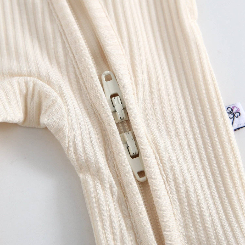 Ribbed Zippered Romper (Oatmeal)