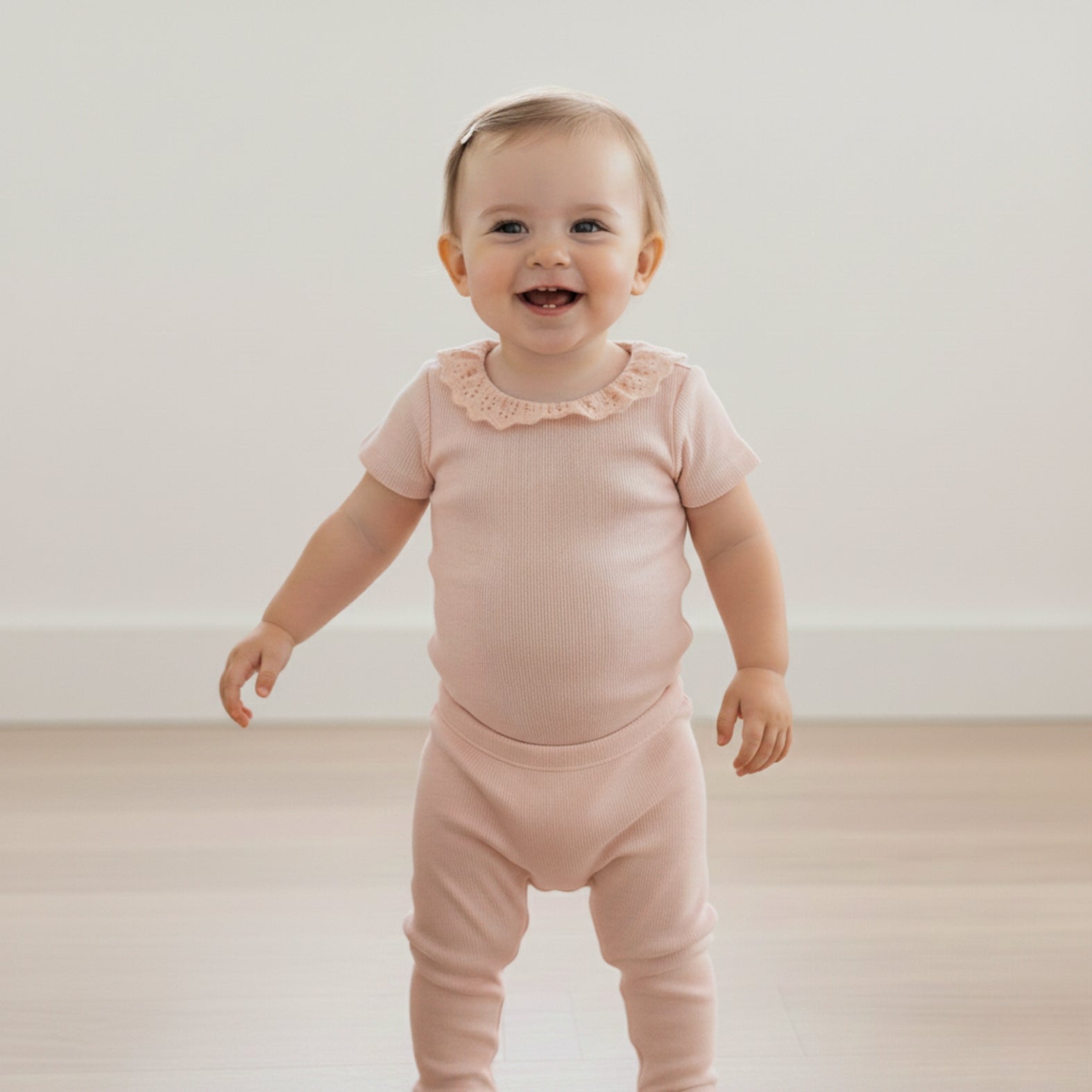 Organic Lace Collar Onesie & Tights Set (Blush)