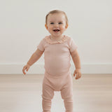 Organic Lace Collar Onesie & Tights Set (Blush)