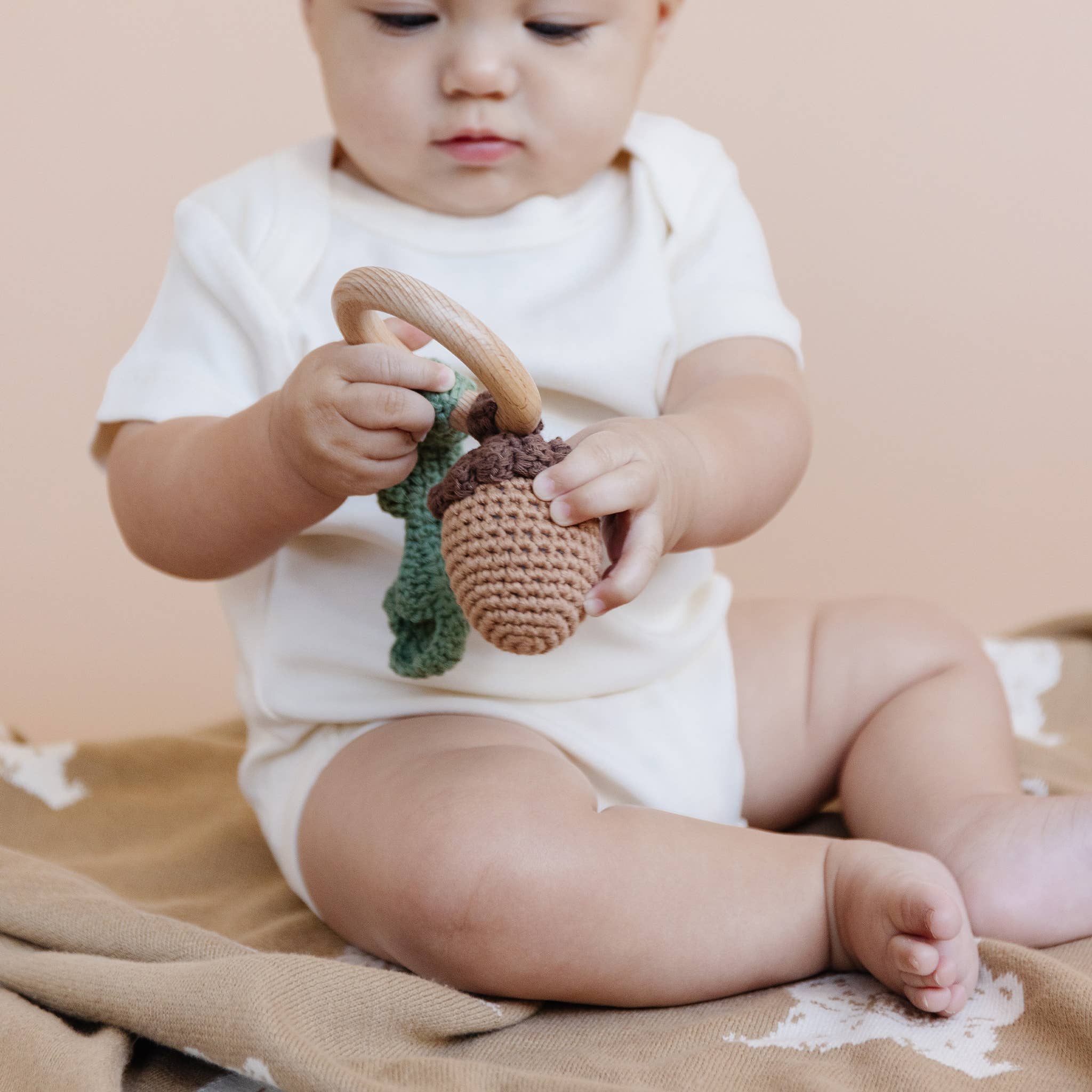 Teether Crochet Rattle (Acorn)
