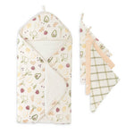 Hooded Baby Bath Towel & Washcloth Set (Clementine Fruits & Veggies)