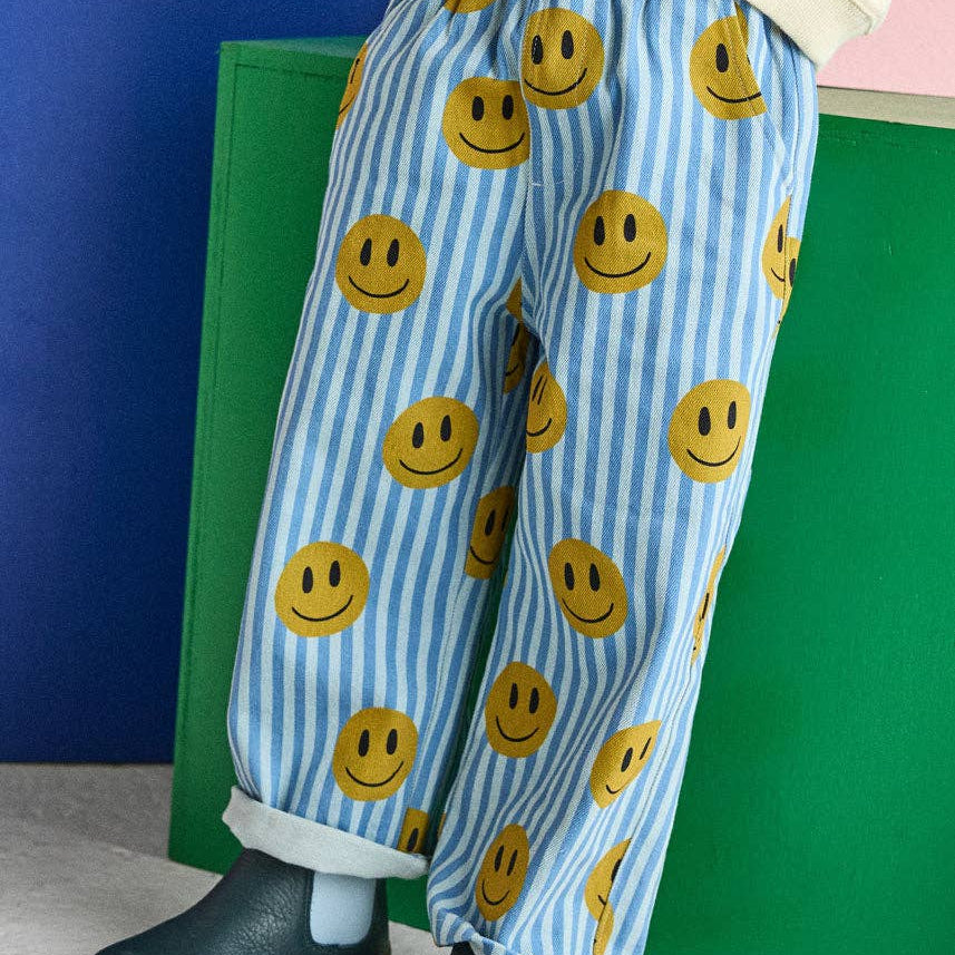 Striped Denim Smiley Pant