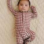 Bamboo Zip Romper (Chocolate Gingham)