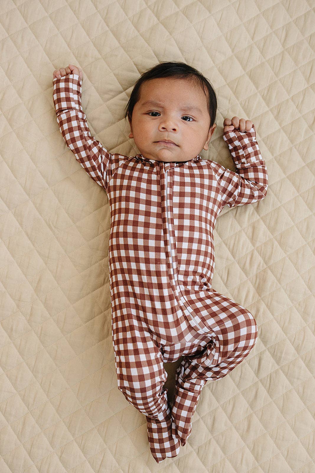 Bamboo Zip Romper (Chocolate Gingham)