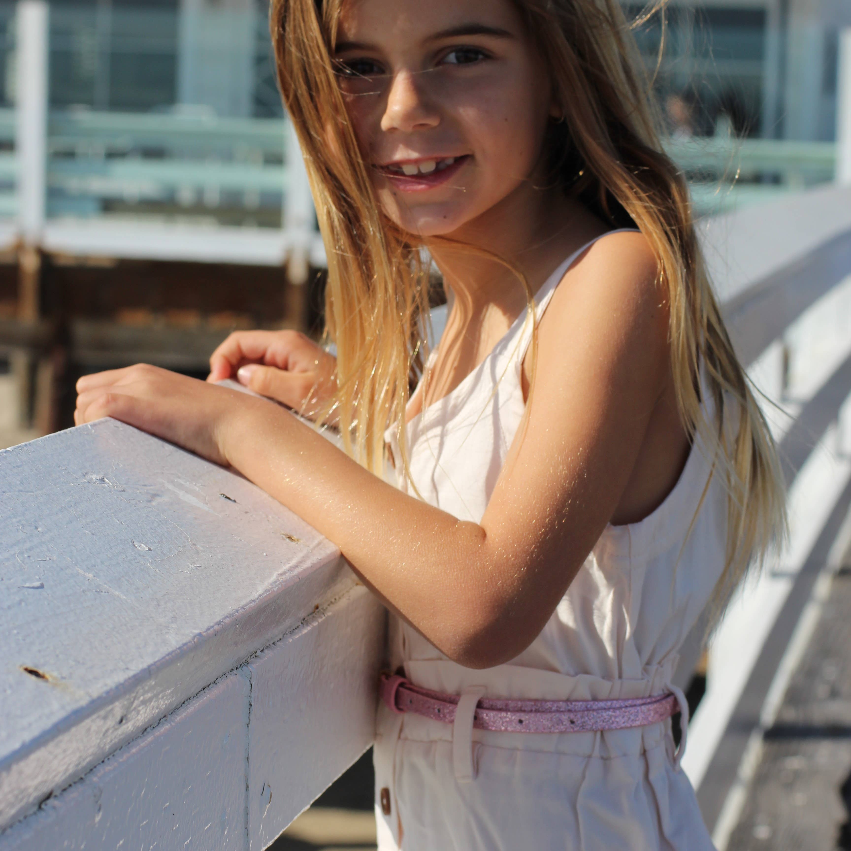 Girls Ultra Skinny Glitter Belt (Pale Pink)