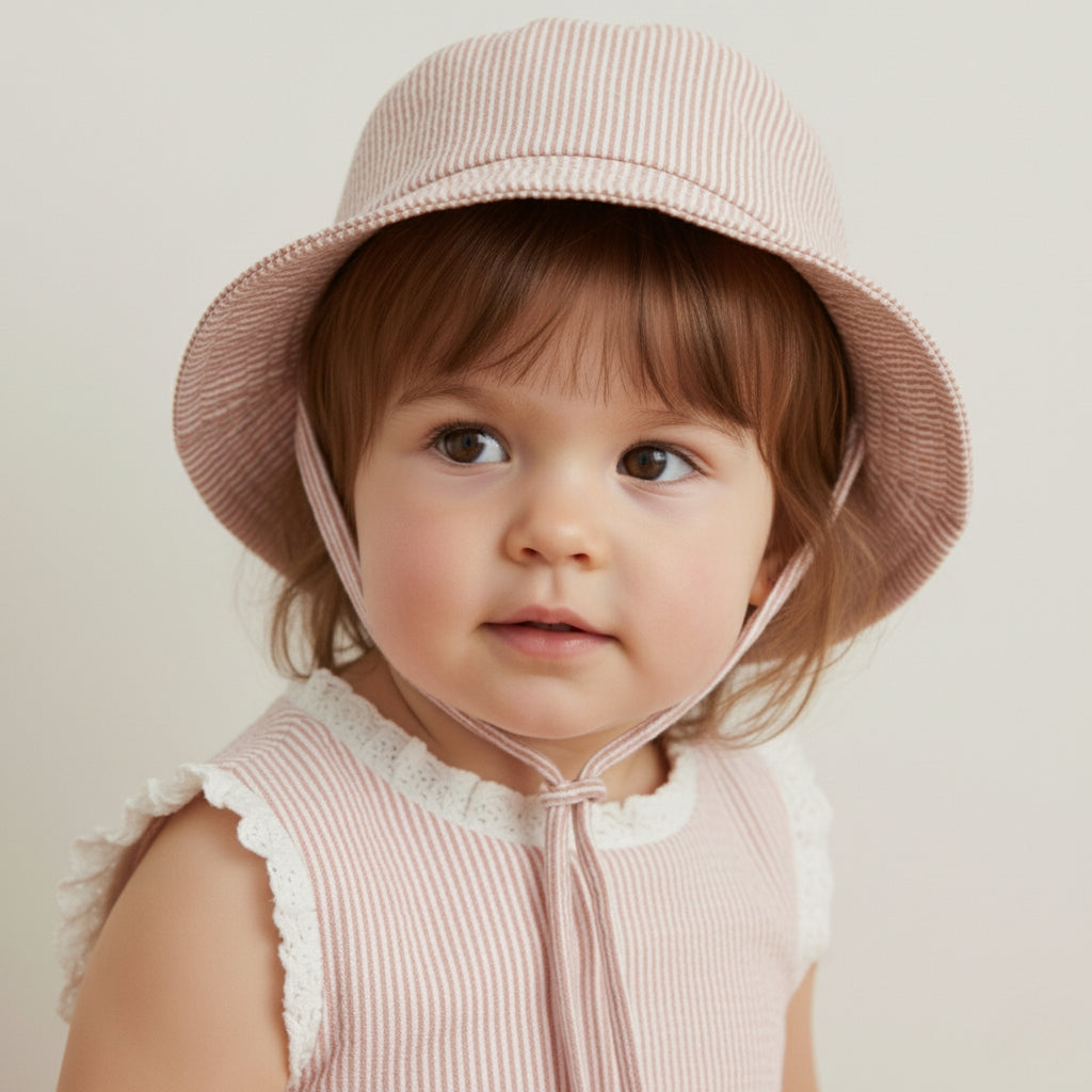 Organic Bucket Sun Hat (Coral Stripes)