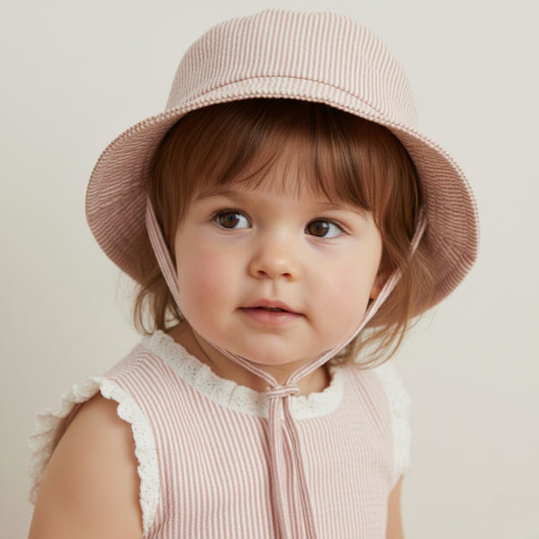 Organic Bucket Sun Hat (Coral Stripes)