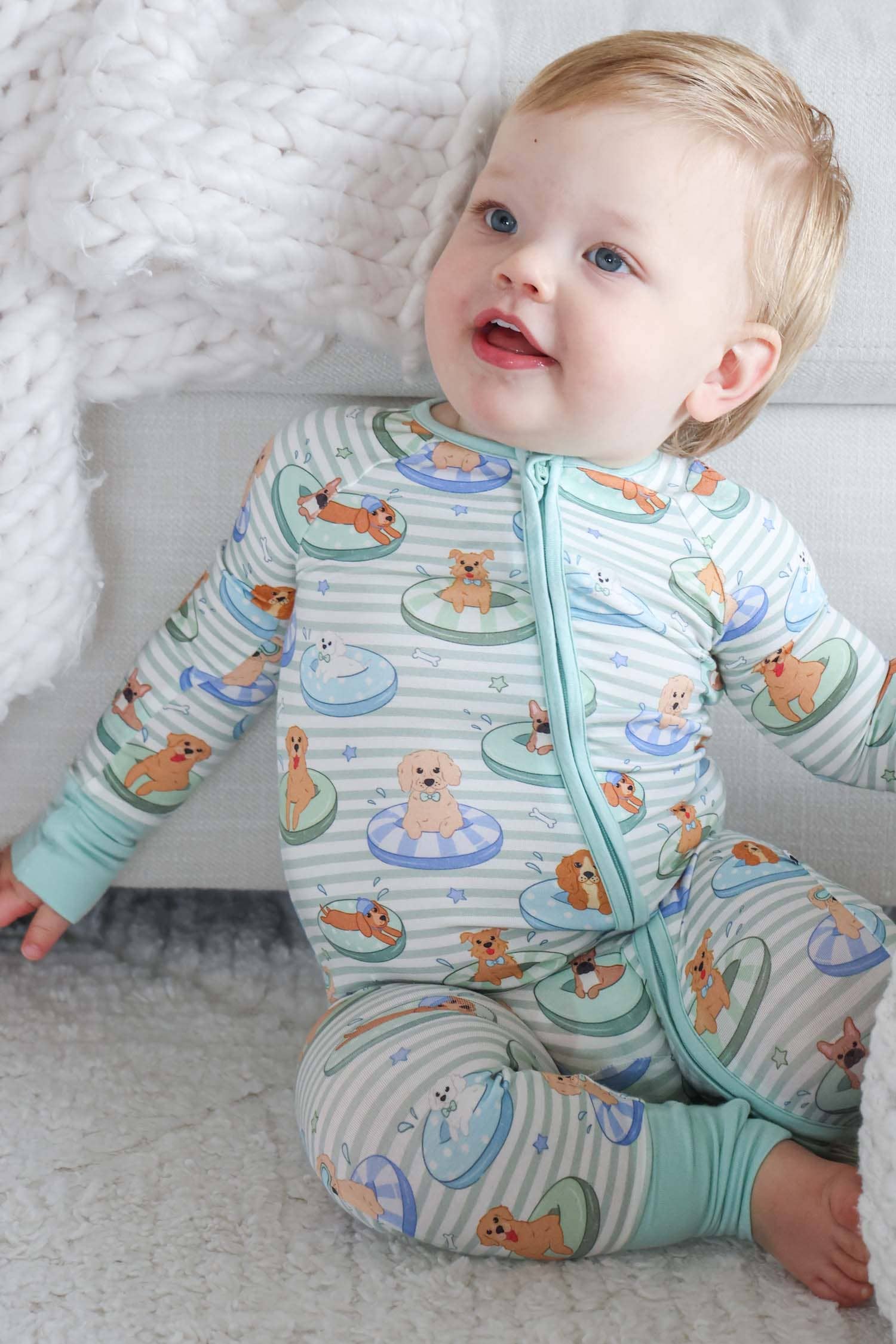 Convertible Zip Romper (Poolside Pups Blue)