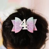 4th Birthday Bow Hair Clip (Pastel Rainbow)