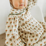 Ina Block Print Floral Linen Baby Dress & Bloomer Set (Mustard Floral)