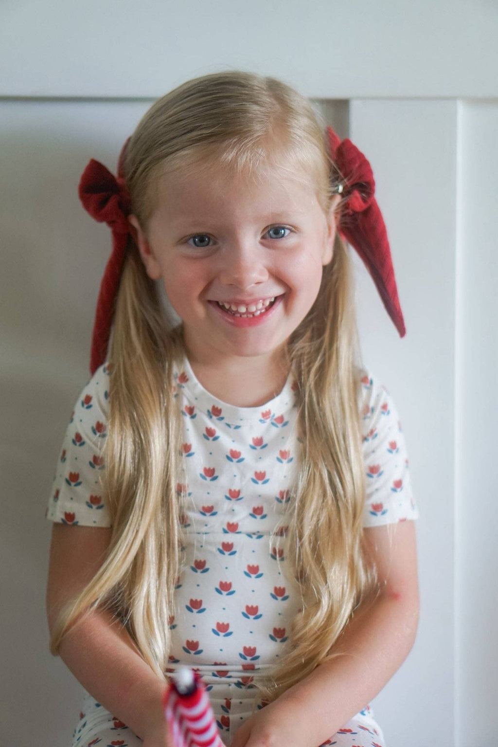 Short Sleeve Bamboo Pajamas (Red White & Blue Tulip)