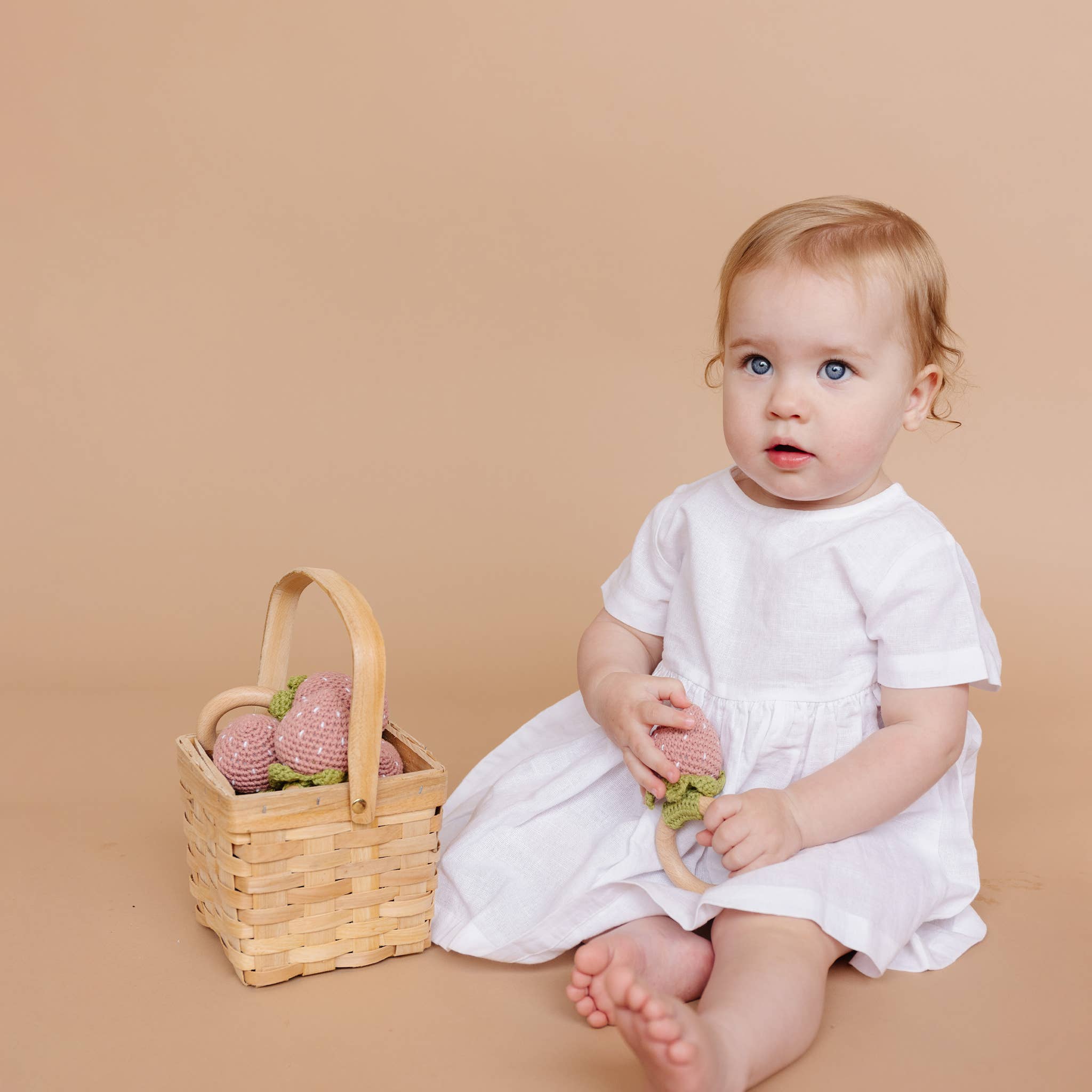 Teether Crochet Rattle Toy (Strawberry Pink)