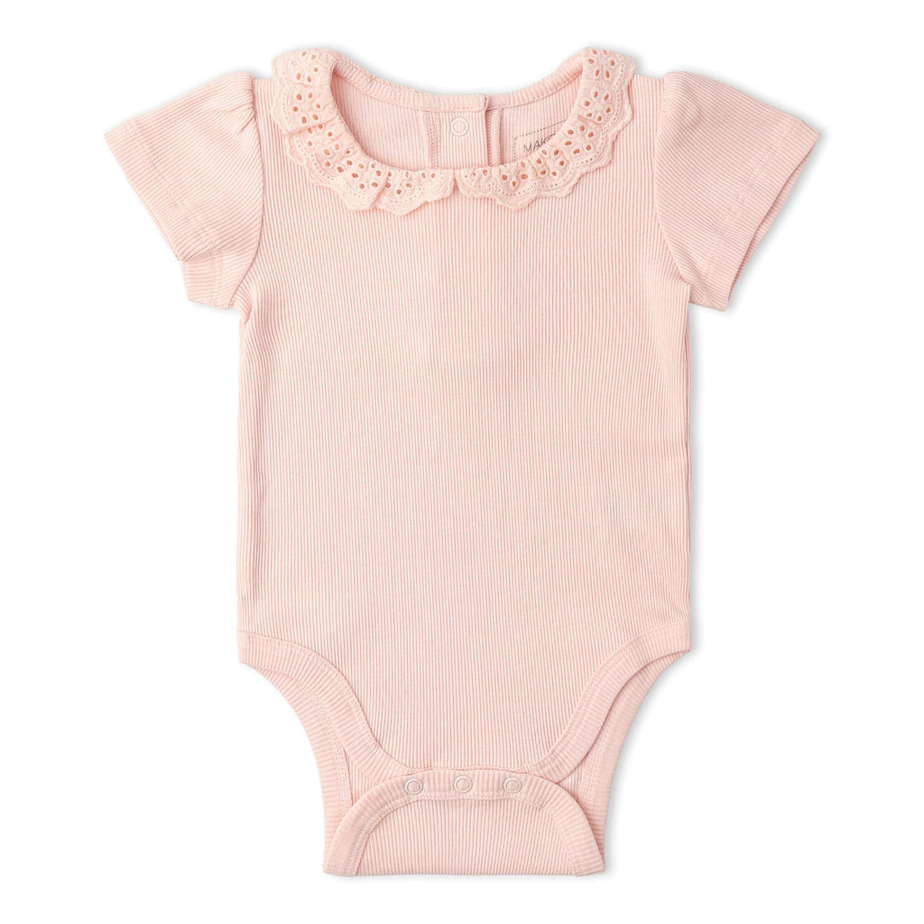 Organic Lace Collar Onesie & Tights Set (Blush)