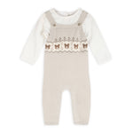 Bear Fair Isle Knit Baby Overall Set (Stone)