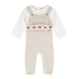 Bear Fair Isle Knit Baby Overall Set (Stone)