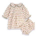 Ina Block Print Floral Linen Baby Dress & Bloomer Set (Mustard Floral)