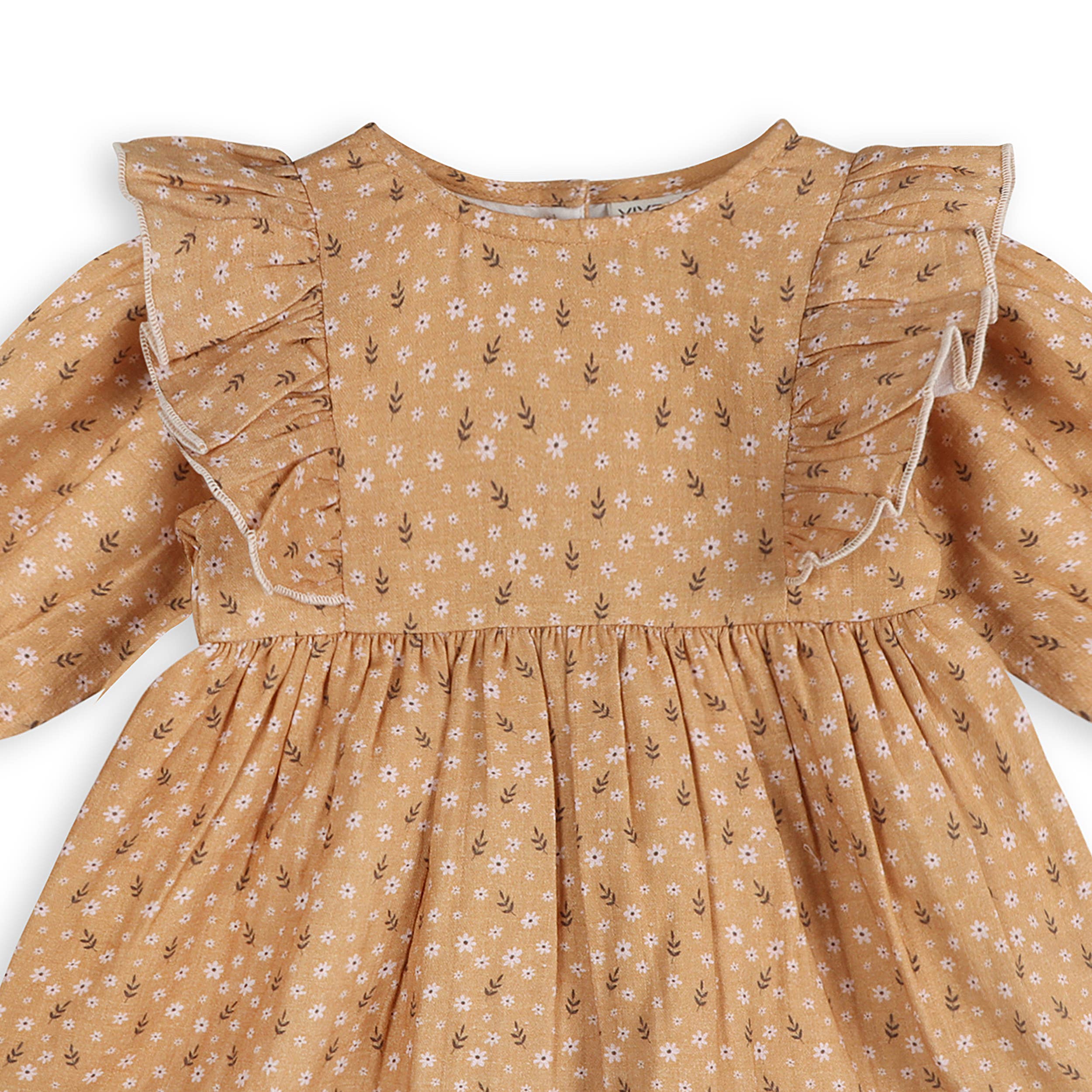 Floral Ruffle Organic Muslin Baby Dress & Bloomer (Mustard)
