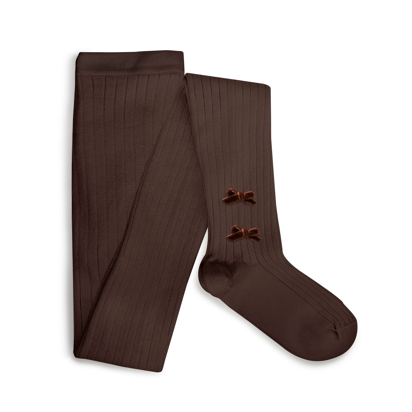 Capucine Ribbed Tights with Velvet Bows (Chocolat Au Lait)