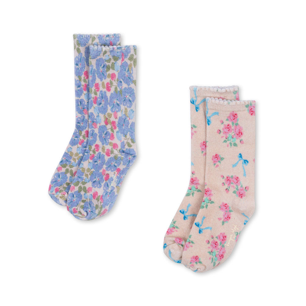 Two Pack Fine Jacquard Socks (Blue Mix)