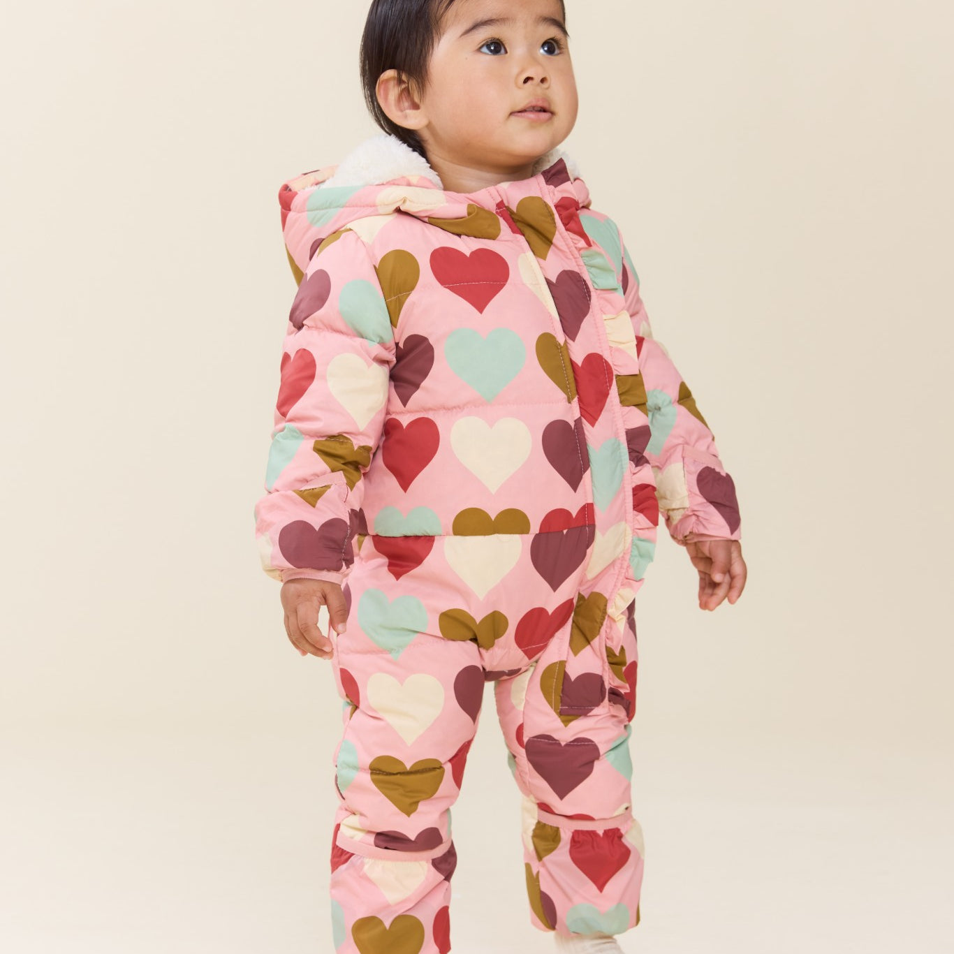 Baby Girls Ruffle Snowsuit (Multi Harvest Hearts)